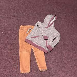 Toddler Boys' Burgundy Heathered Hoodie & Orange Joggers Outfit Set 3T